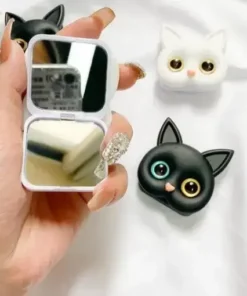 3D Cute Kitten Phone Holder With Mini Mirror