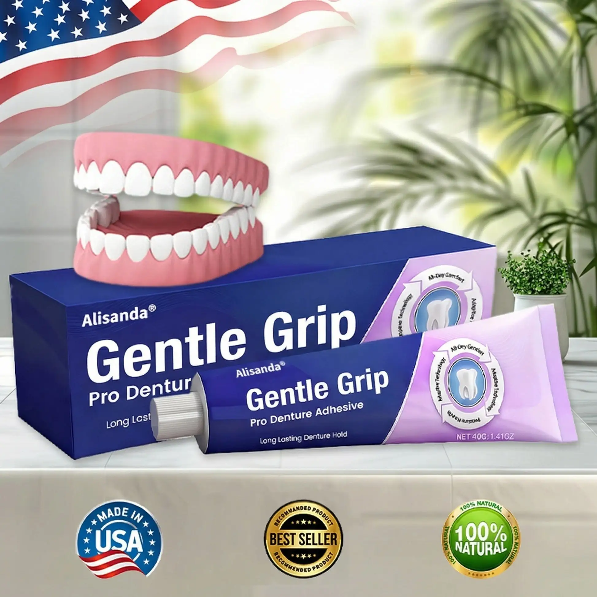 Denture AdhesiveClinically Proven 96- Hour Lock Hold for Secure, Comfortable Zinc-Free Denture Fit
