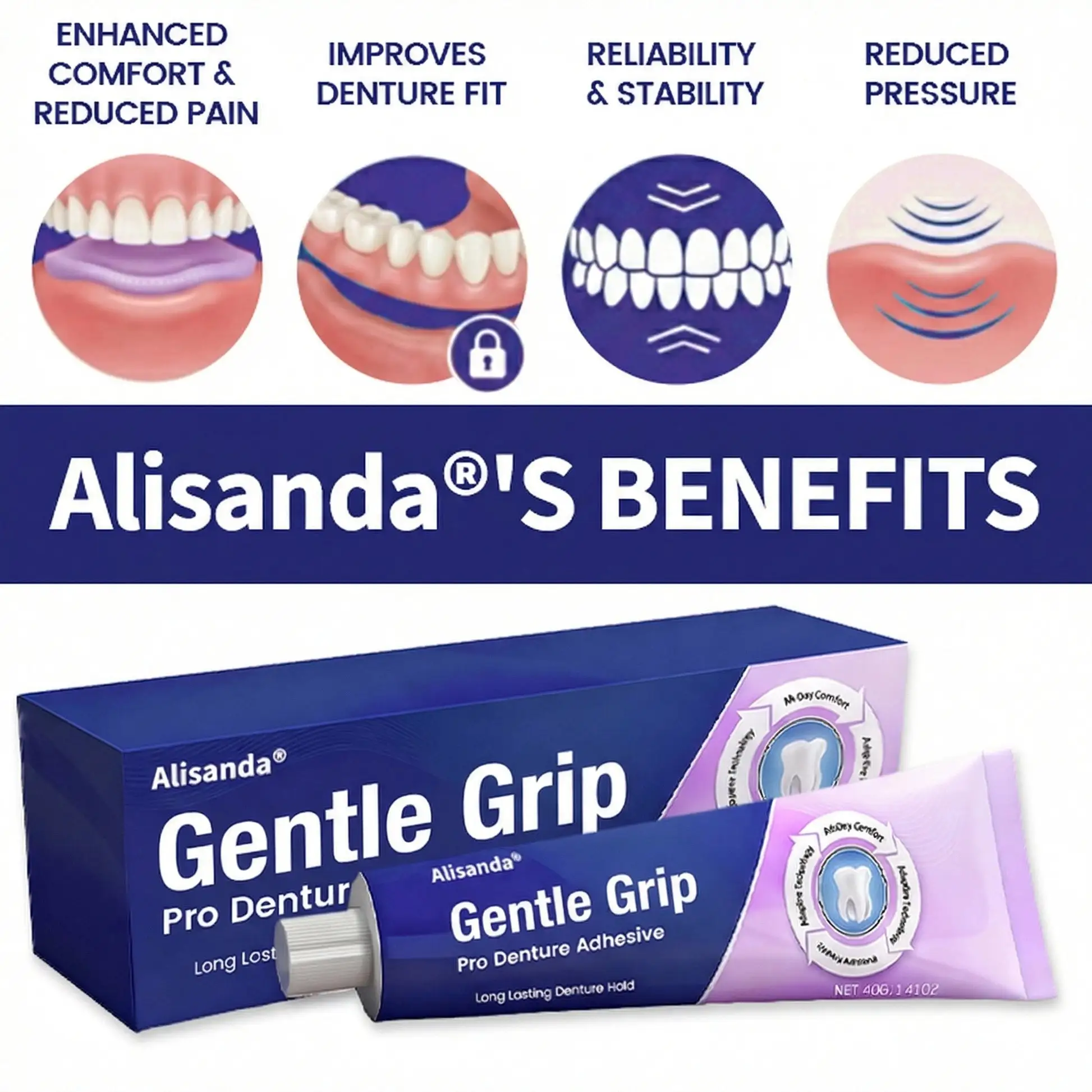 Denture AdhesiveClinically Proven 96- Hour Lock Hold for Secure, Comfortable Zinc-Free Denture Fit - Image 3
