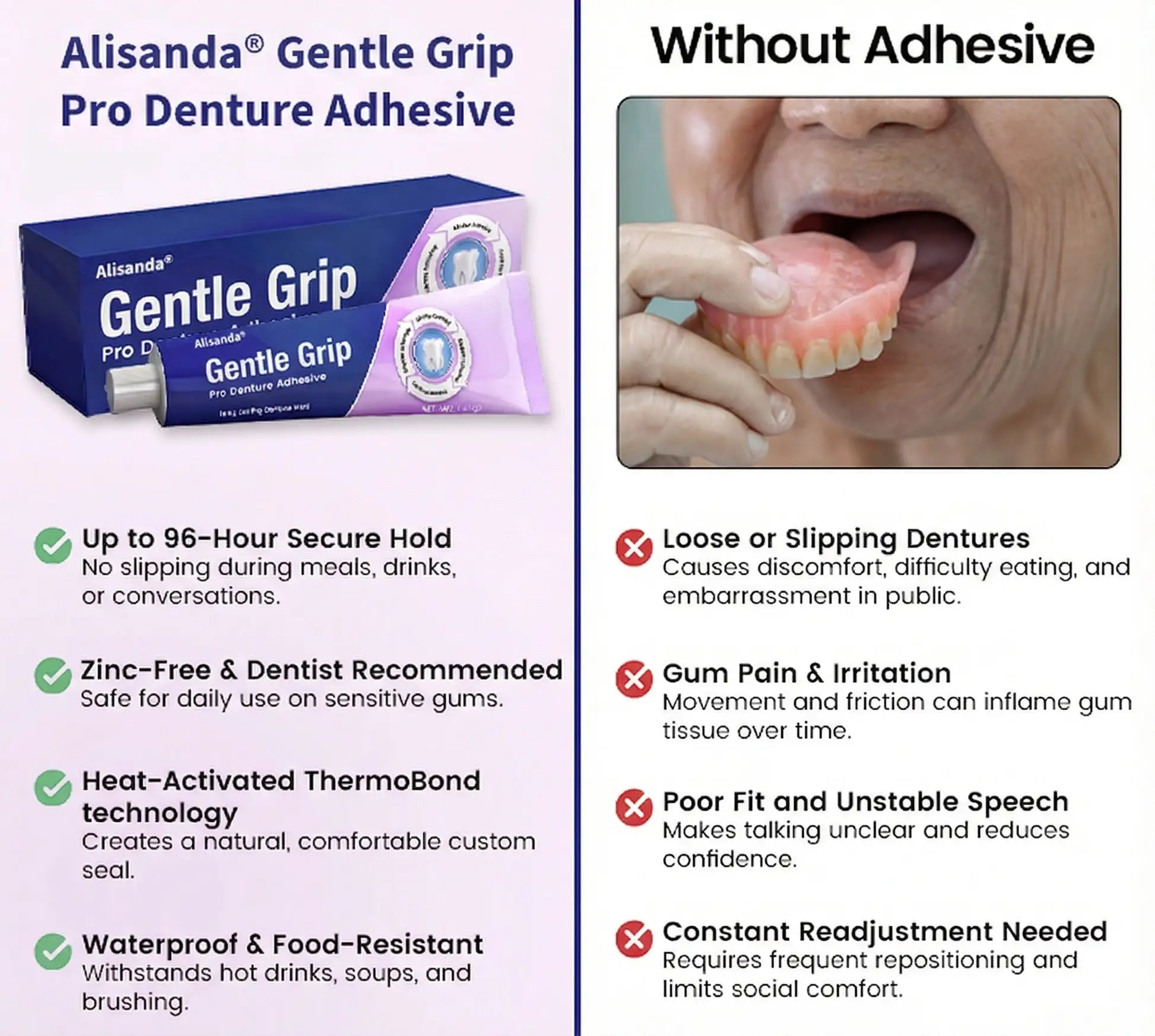 Denture AdhesiveClinically Proven 96- Hour Lock Hold for Secure, Comfortable Zinc-Free Denture Fit - Image 4