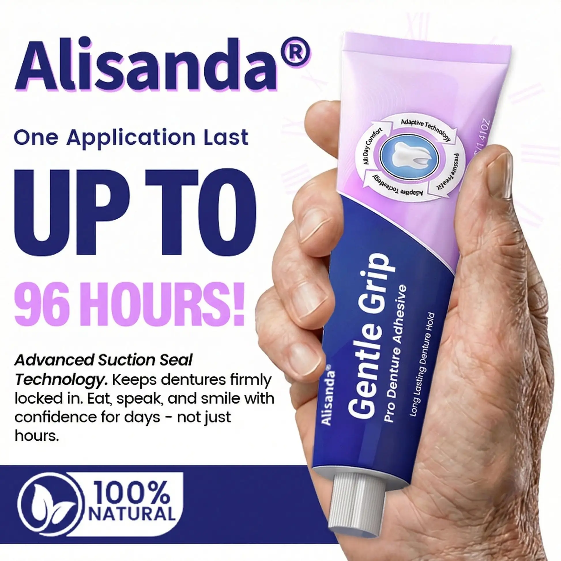 Denture AdhesiveClinically Proven 96- Hour Lock Hold for Secure, Comfortable Zinc-Free Denture Fit - Image 6