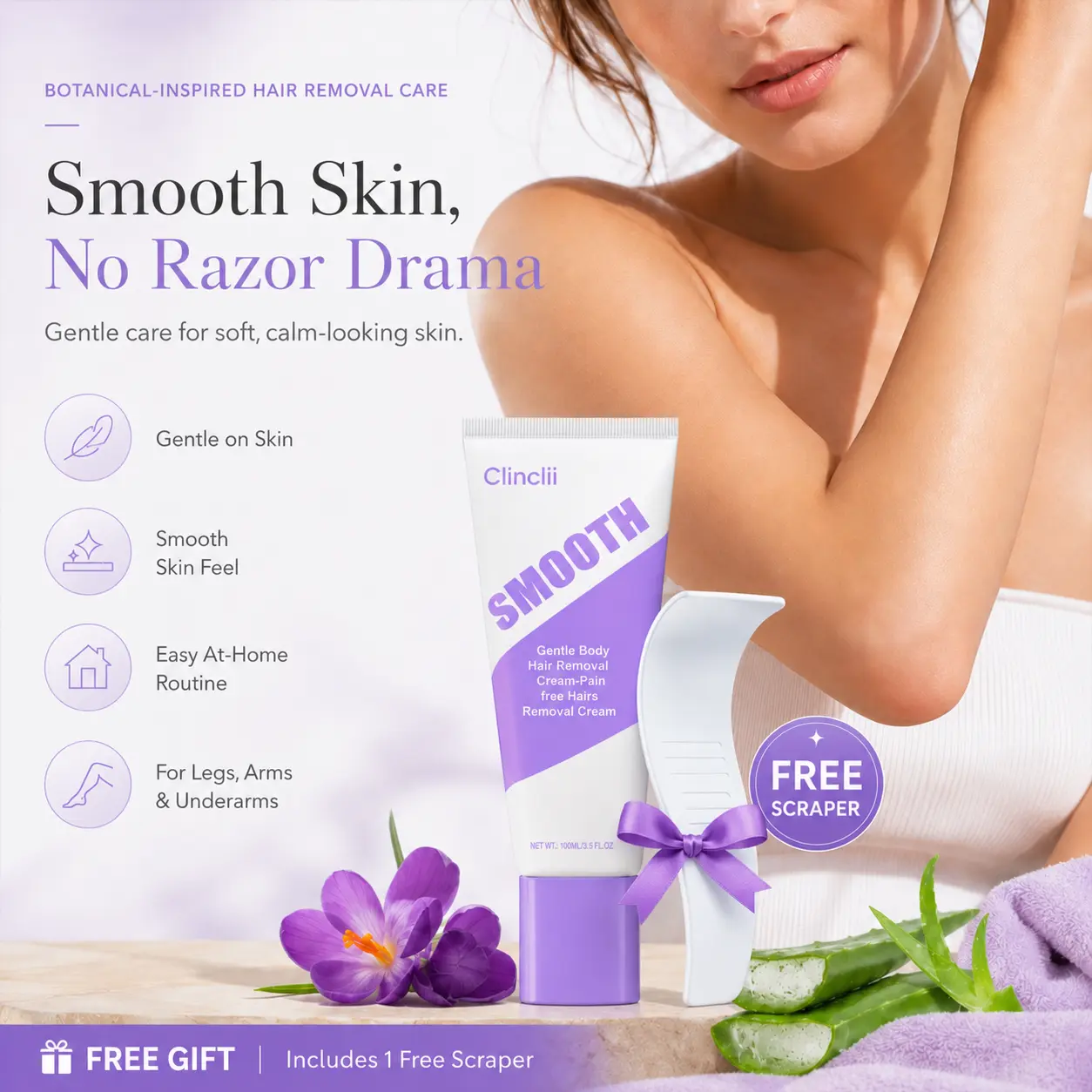 Smooth Hair Removal Cream Silky Skin in Minutes, No Razor Needed
