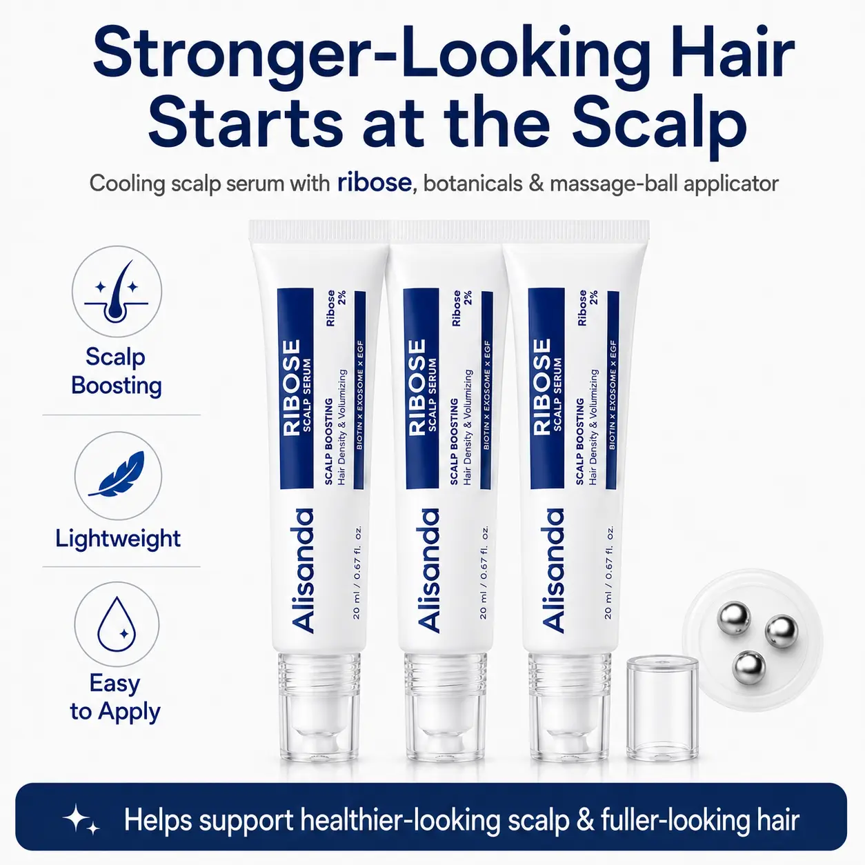 Alisanda RIBOSE Scalp Serum Roll-On for Fuller-Looking Hair
