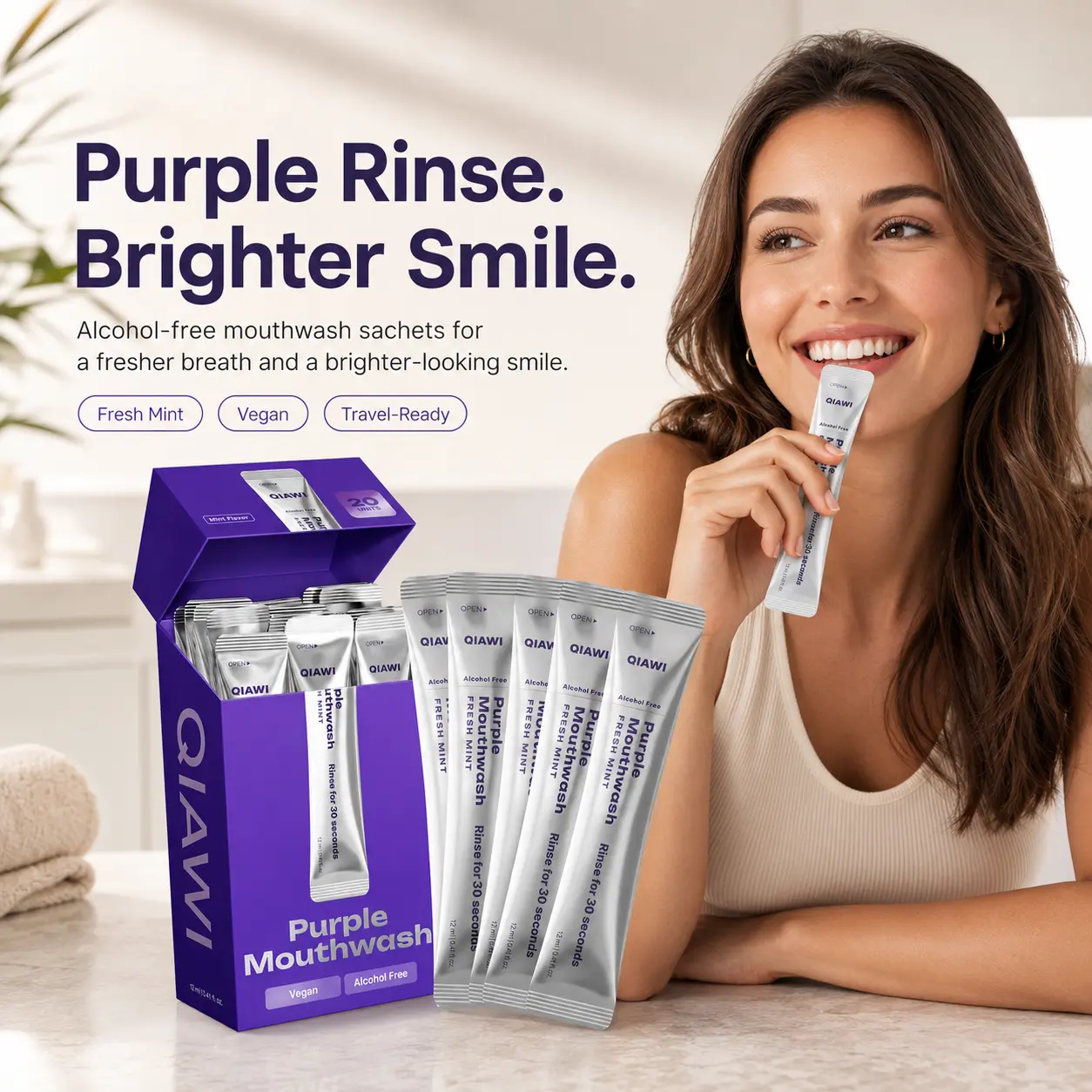QIAWI Purple Mouthwash — Fresh Breath in 30 Seconds