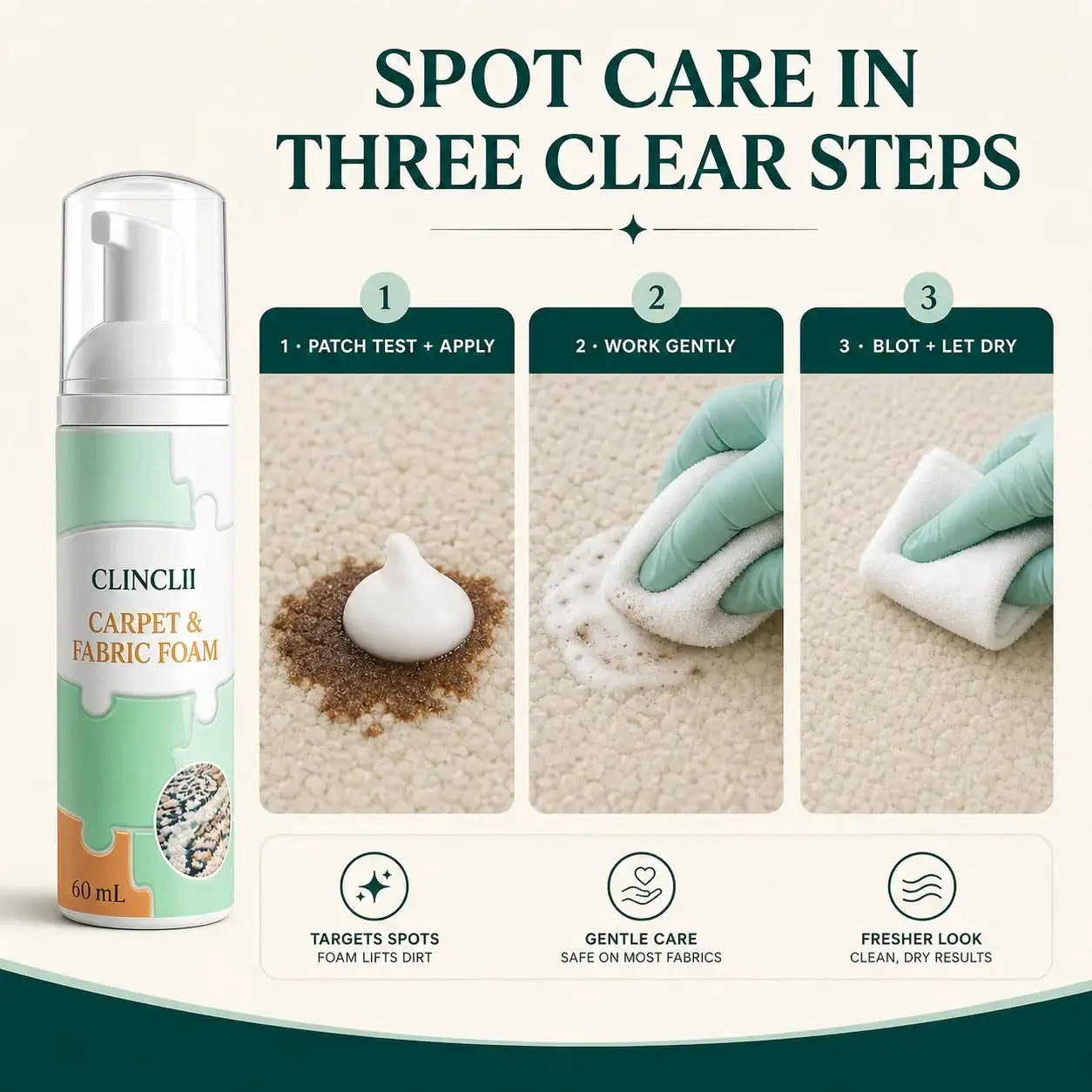 CLINCLII Carpet & Fabric Foam Spot Cleaner - Image 4